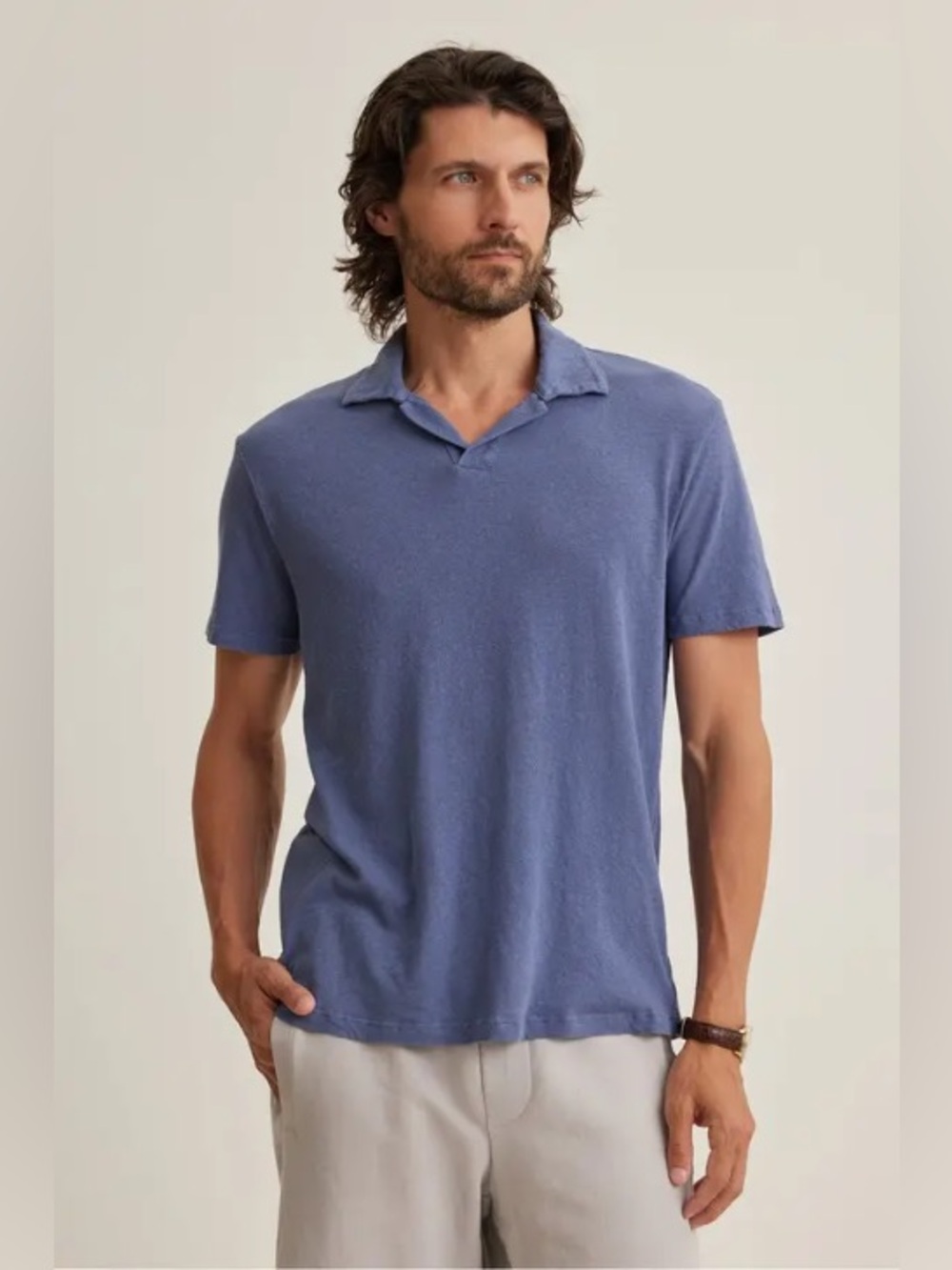 Velvet by Graham & Spencer Beck Linen Cotton Blend Polo French-Lincotj Blue XL